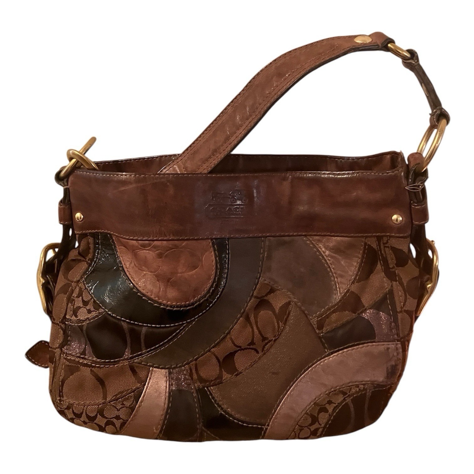 Coach Zoe Vtg Y2k Patchwork Leather Hobo Shoulder Bag Choc Brown Unique 13515